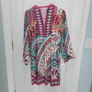 Tracy Negoshian Color Block Boho Dress Wide Sleeve Large